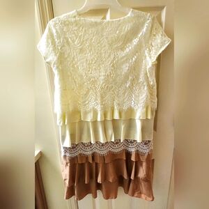Layered Dress in Cream and Brown